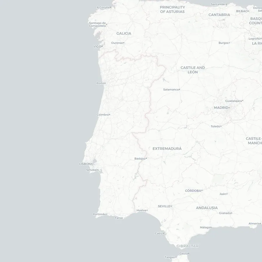 Light map of Portugal and western Spain