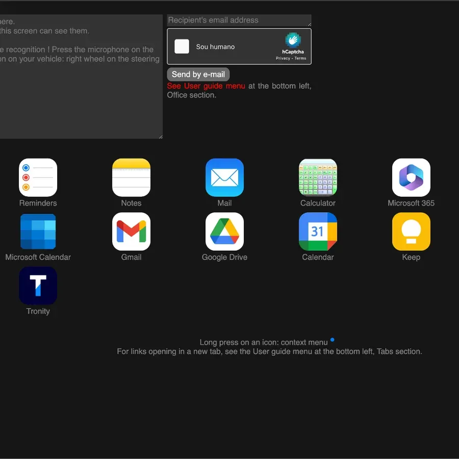 Dark launcher with icons for Reminders, Notes, Mail, Calculator, Microsoft 365, Gmail, Google Drive and Keep
