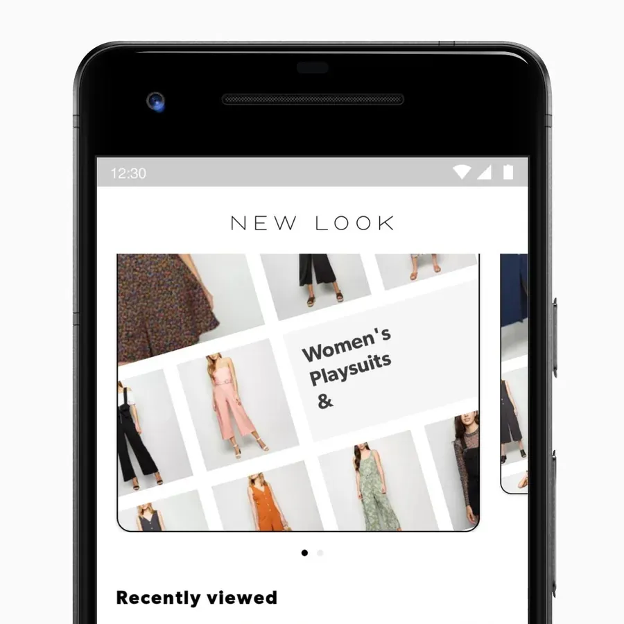New Look app on a phone showing women's playsuits