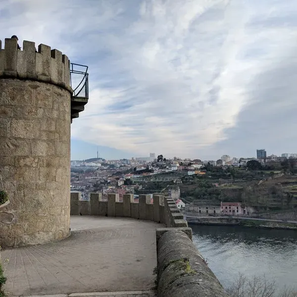 A small stone turret on a garden wall overlooking the Douro river