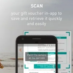 Smartbox app screen: "Scan your gift voucher in-app to save and retrieve it quickly and easily"